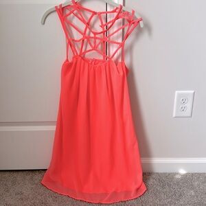 Neon Pink Dress with Geometric Cutout Neckline